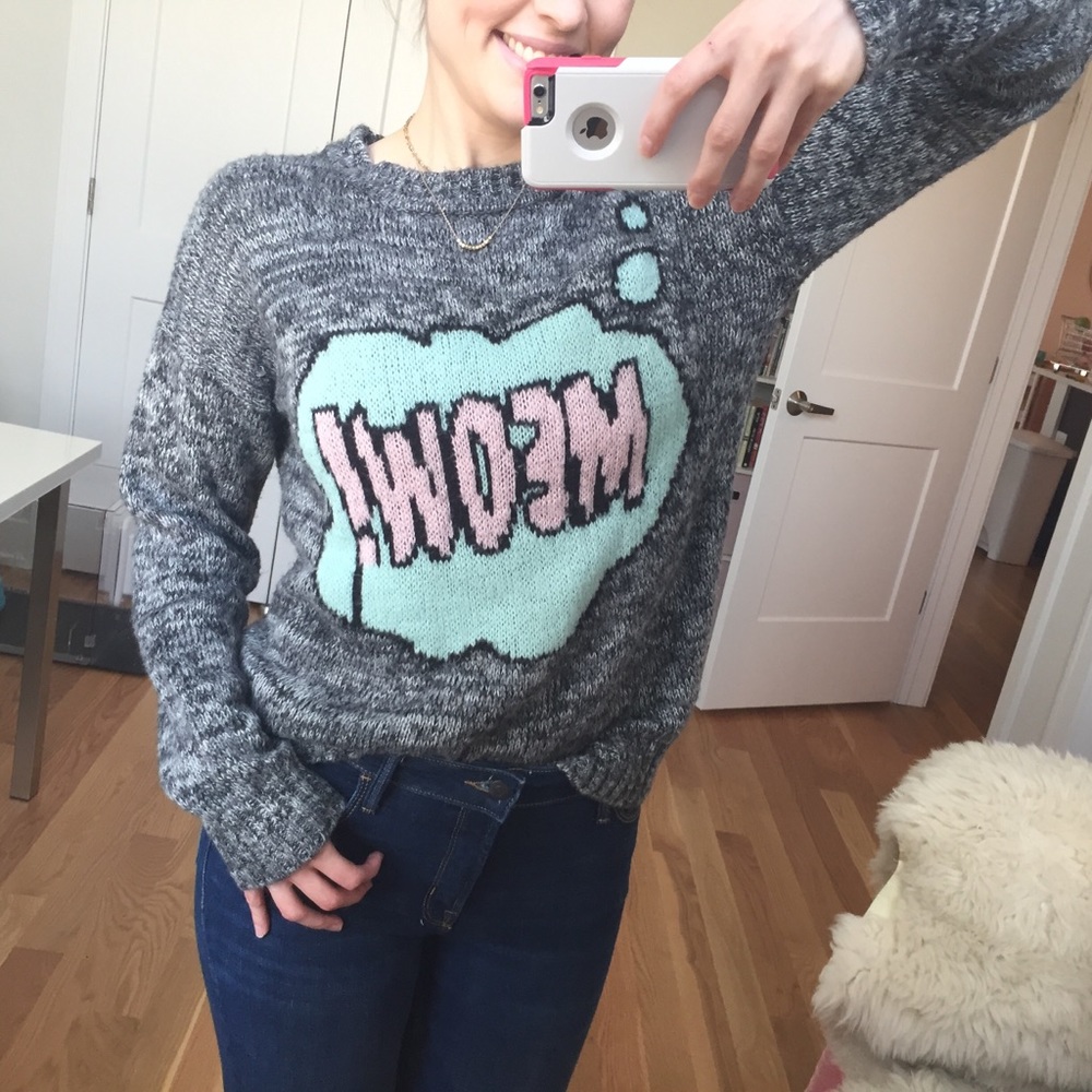 F21 Meow Graphic Sweater